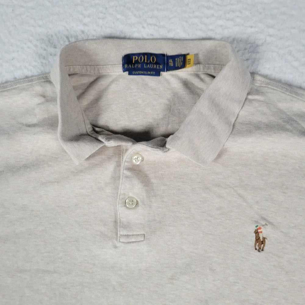 Polo Ralph Lauren Polo Shirt Mens XL Beige Custom Slim Fit Short Sleeve Heather